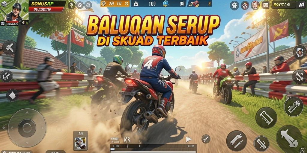 Tangkapan layar utama BONUSRP menampilkan aksi balapan yang mendebarkan.