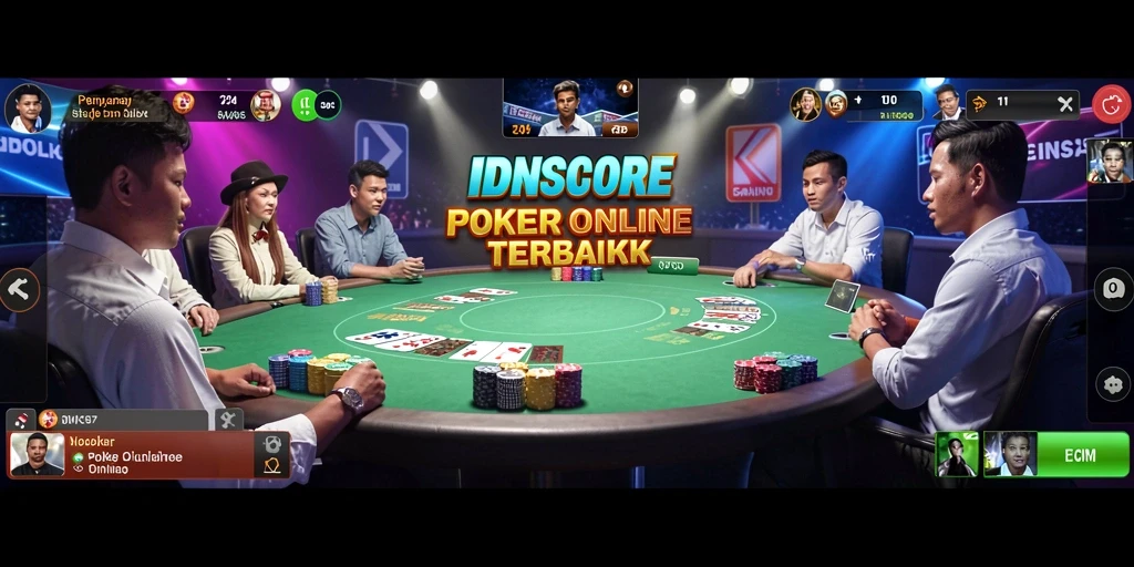 Screenshot utama IDNSCORE menampilkan gameplay poker yang mendebarkan.