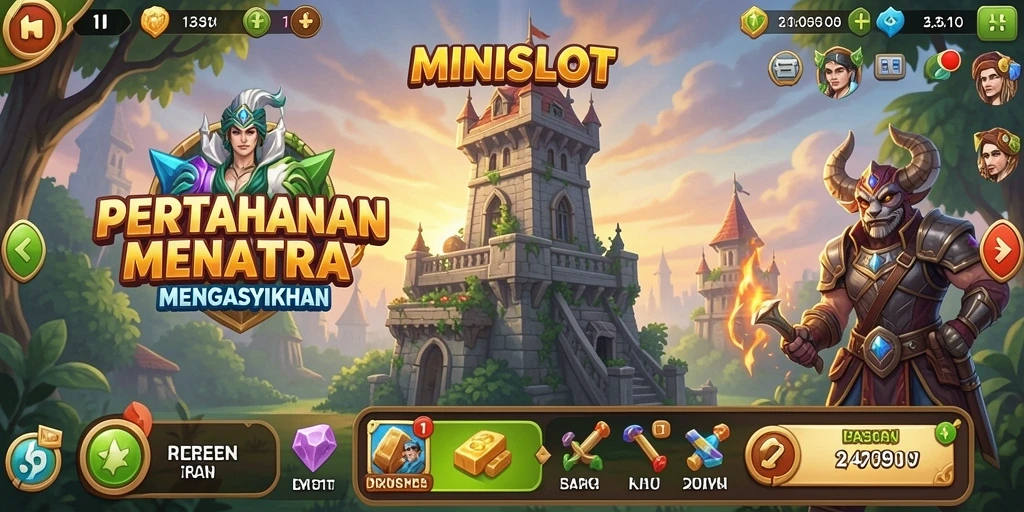Tampilan permainan Tower Defense yang menegangkan di MINISLOT.