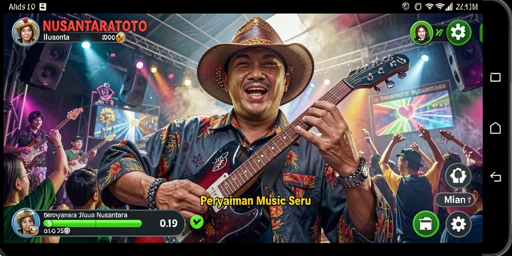 Tampilan gameplay NUSANTARATOTO menampilkan interaksi seru dengan lagu-lagu Nusantara.