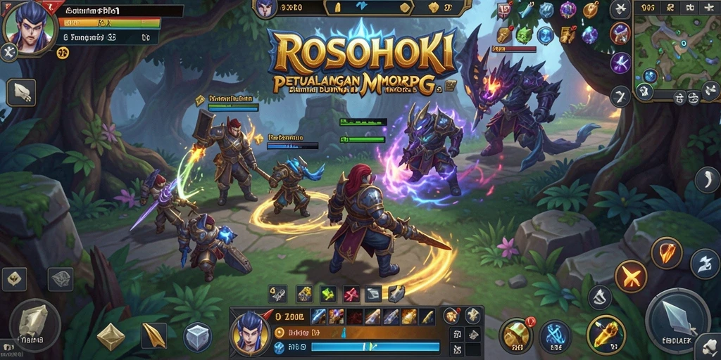 Gameplay epik dalam ROSOHOKI yang menggambarkan pertempuran seru.
