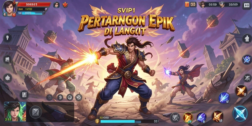 Screenshot gameplay SVIP1 yang menunjukkan pertarungan seru antar karakter.