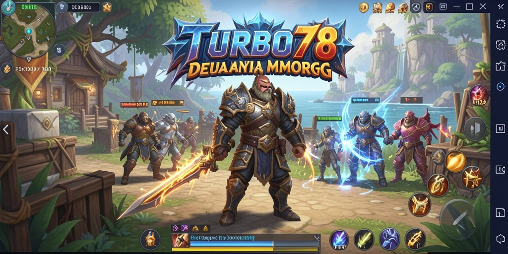Tampilan gameplay menakjubkan dari TURBO78 yang menunjukkan pertempuran epik dalam MMORPG.